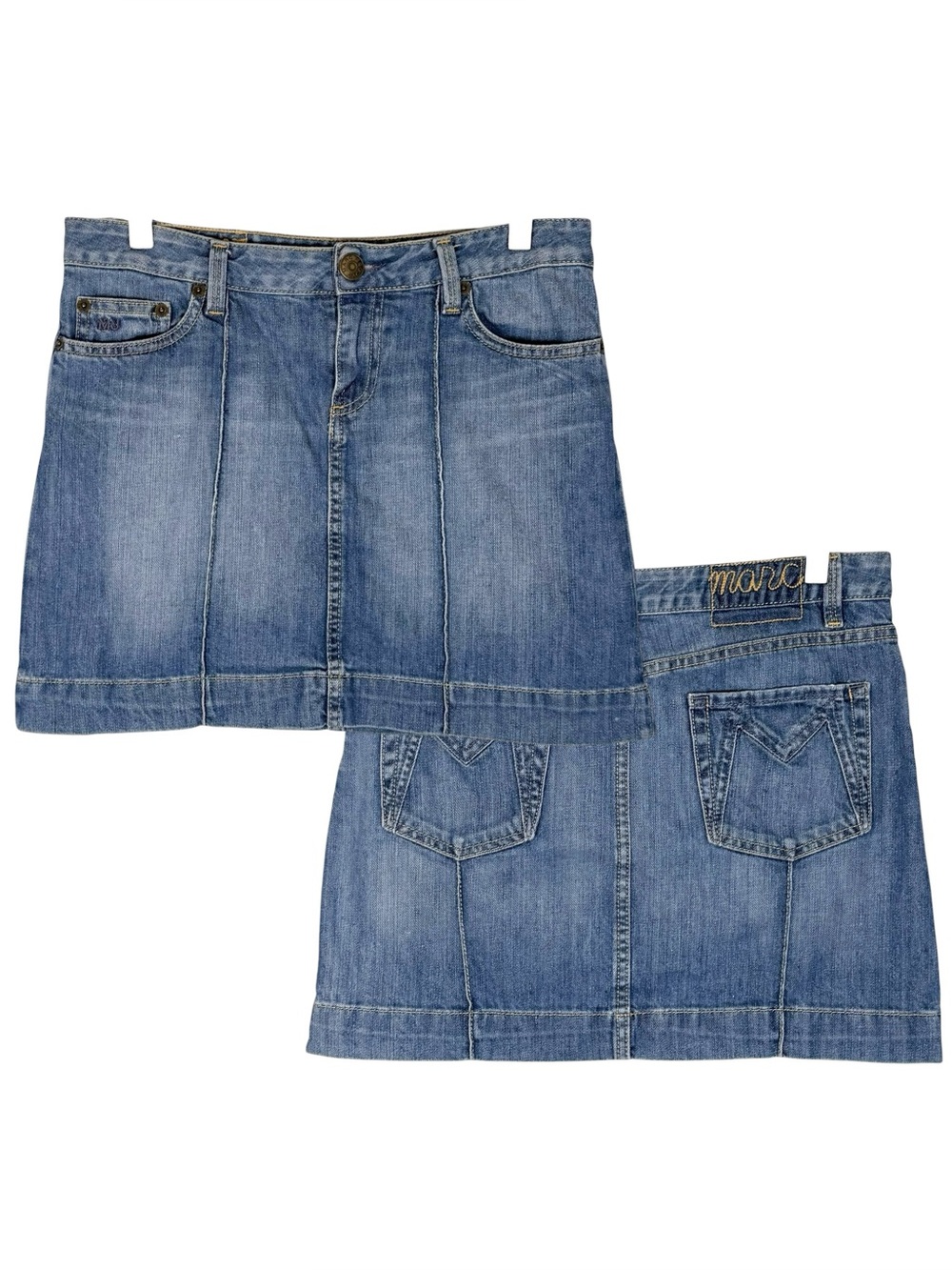 Marc Jacobs Size 6 (30” waist) Medium Blue Denim Mini Skirt M Pockets Logo